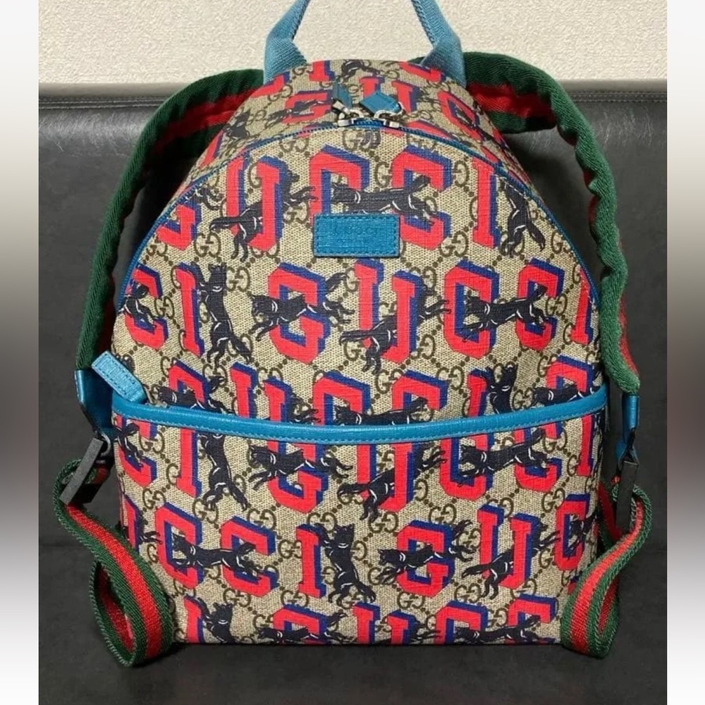 Gucci Red And Blue Patterned Backpack - image 1